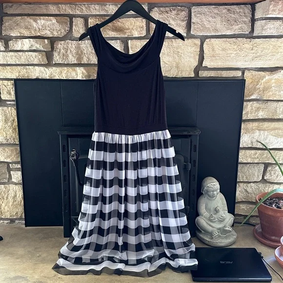 knee length dresses for ladies Shop Phoenix Black White Check Balloon Sleeve Midi Dress